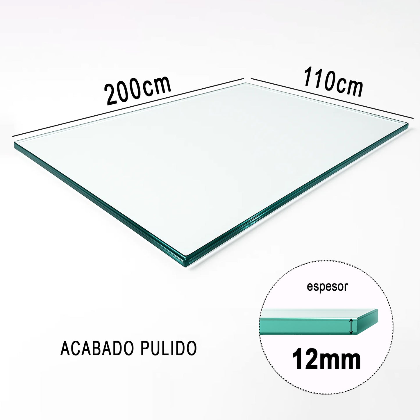 Cubierta Rectangular Vidrio Claro Templado 200x110cm