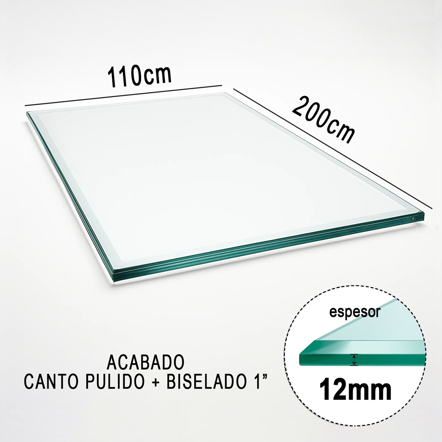 Cubierta Rectangular Vidrio Claro Templado 200x110cm
