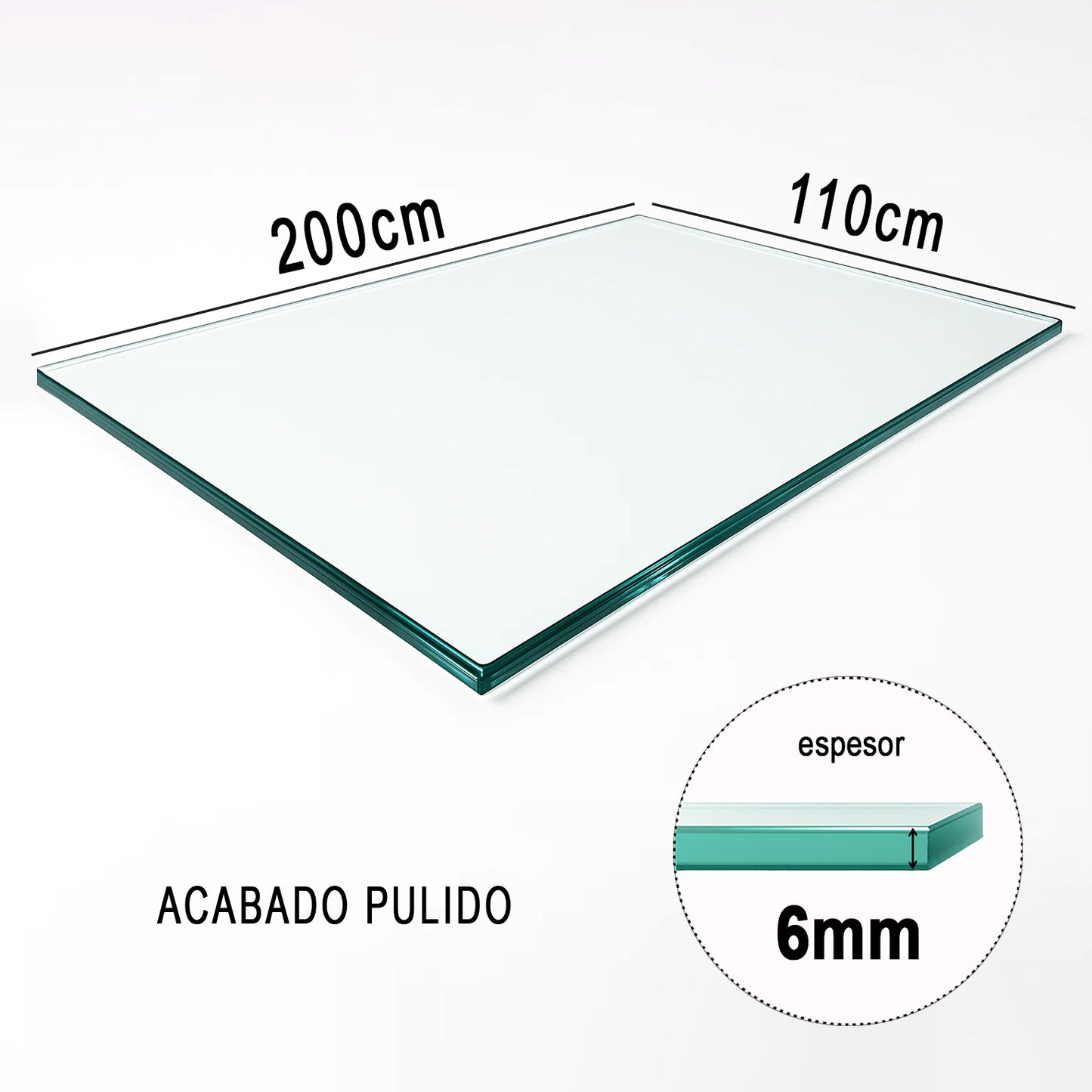 Cubierta Rectangular Vidrio Claro Templado 200x110cm