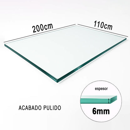 Cubierta Rectangular Vidrio Claro Templado 200x110cm