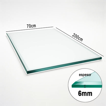 Cubierta Rectamgular Vidrio Claro Templado 200x70cm