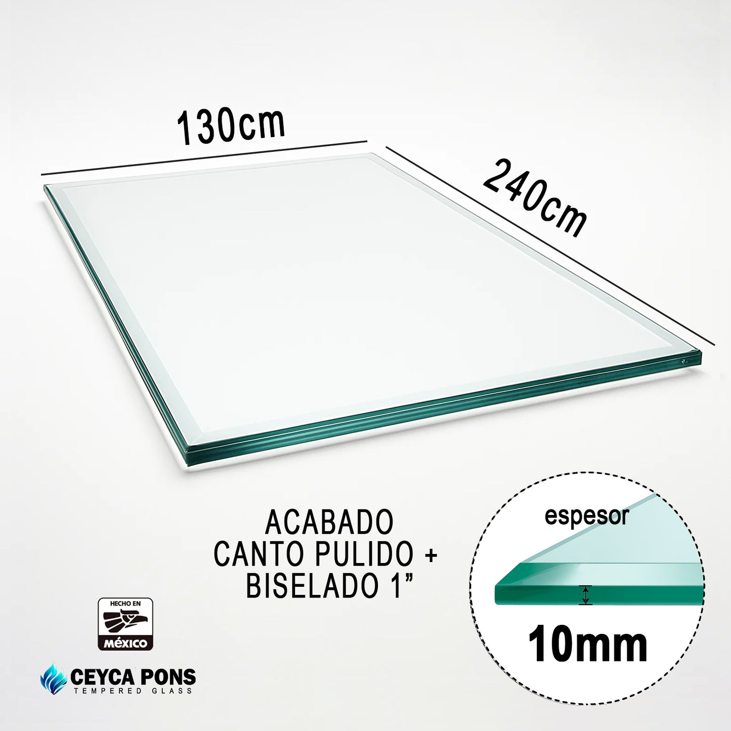 CEYCAPONS Cubierta Rectangular Vidrio Claro Templado 240x130cm
