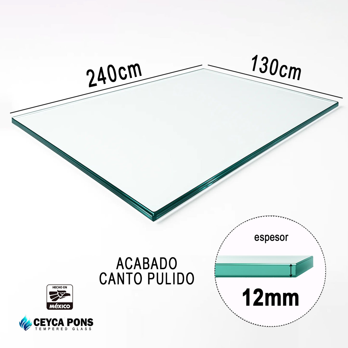 CEYCAPONS Cubierta Rectangular Vidrio Claro Templado 240x130cm