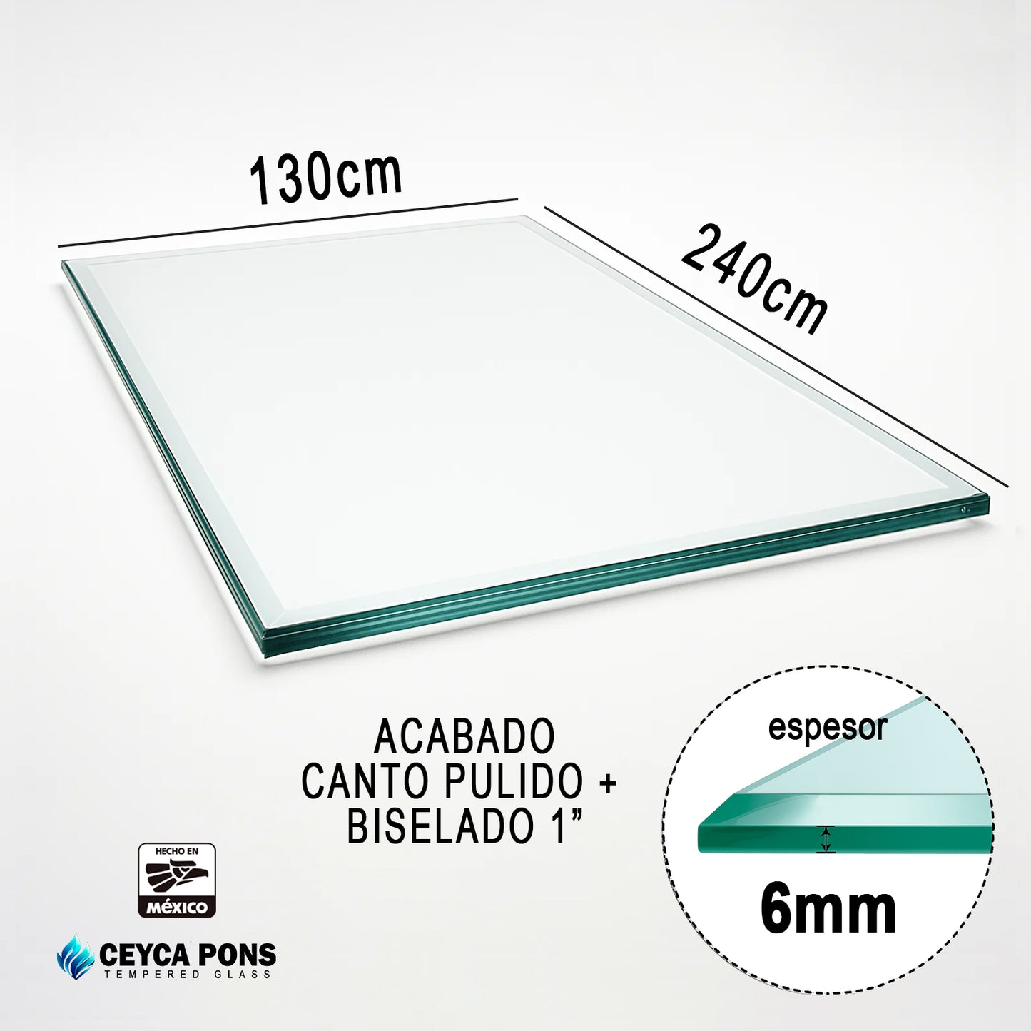 CEYCAPONS Cubierta Rectangular Vidrio Claro Templado 240x130cm