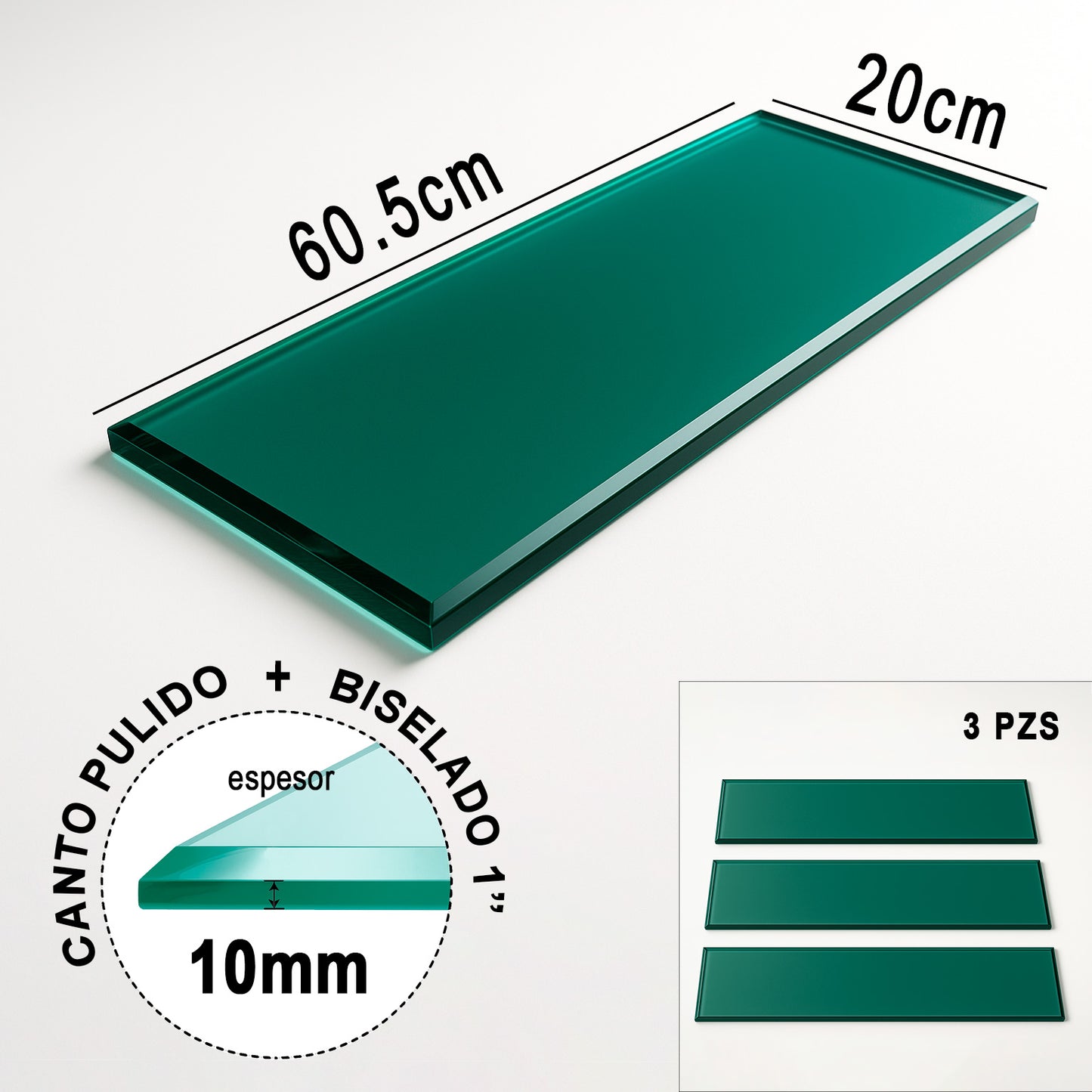 Repisa Rectangular Vidrio Tintex Templado 60.5x20cm