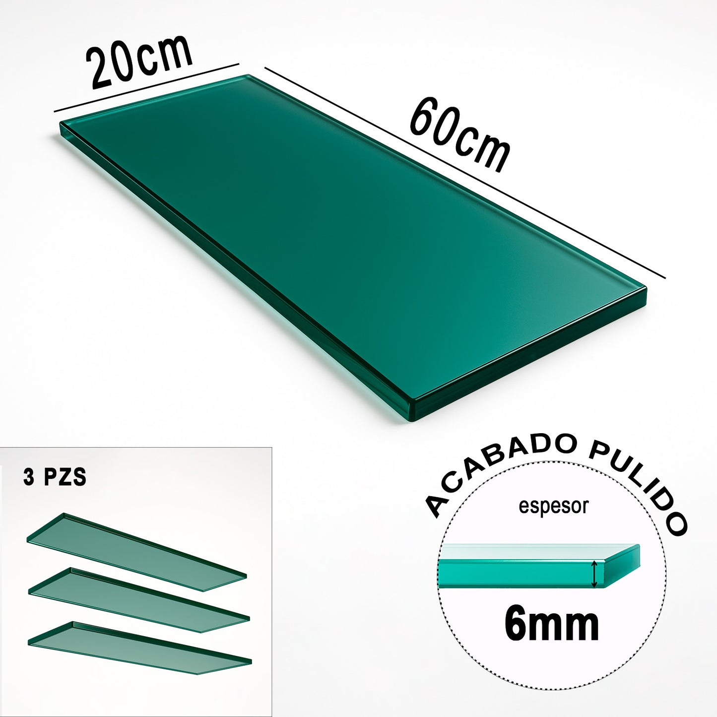 Repisa Rectangular Vidrio Tintex Templado 60x20cm