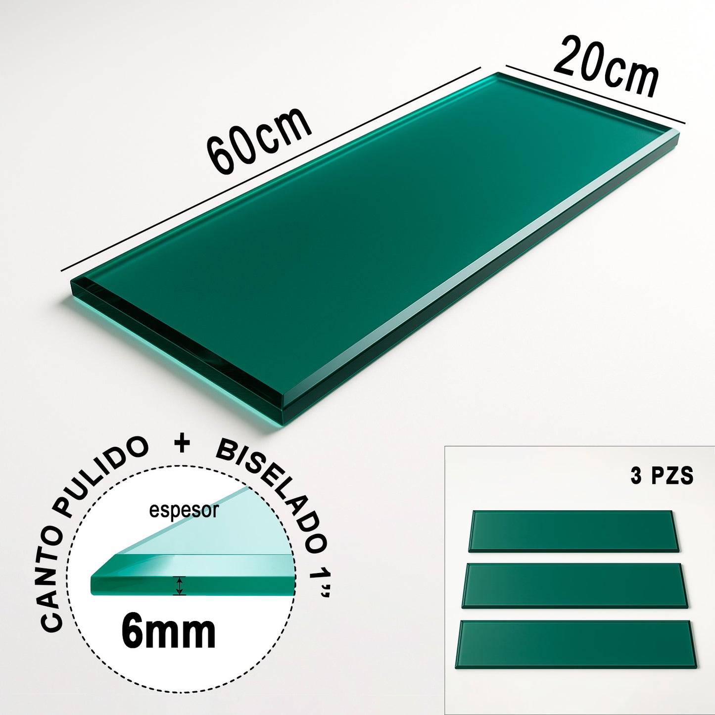 Repisa Rectangular Vidrio Tintex Templado 60x20cm