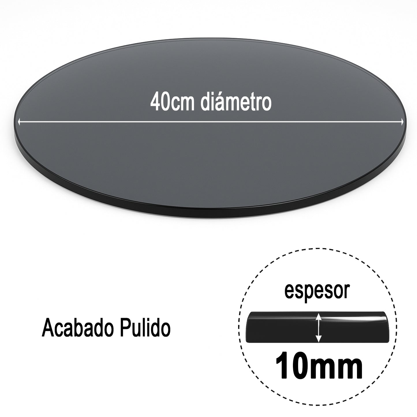 Cubierta Circular Vidrio Ahumado Templado 40cm Diámetro
