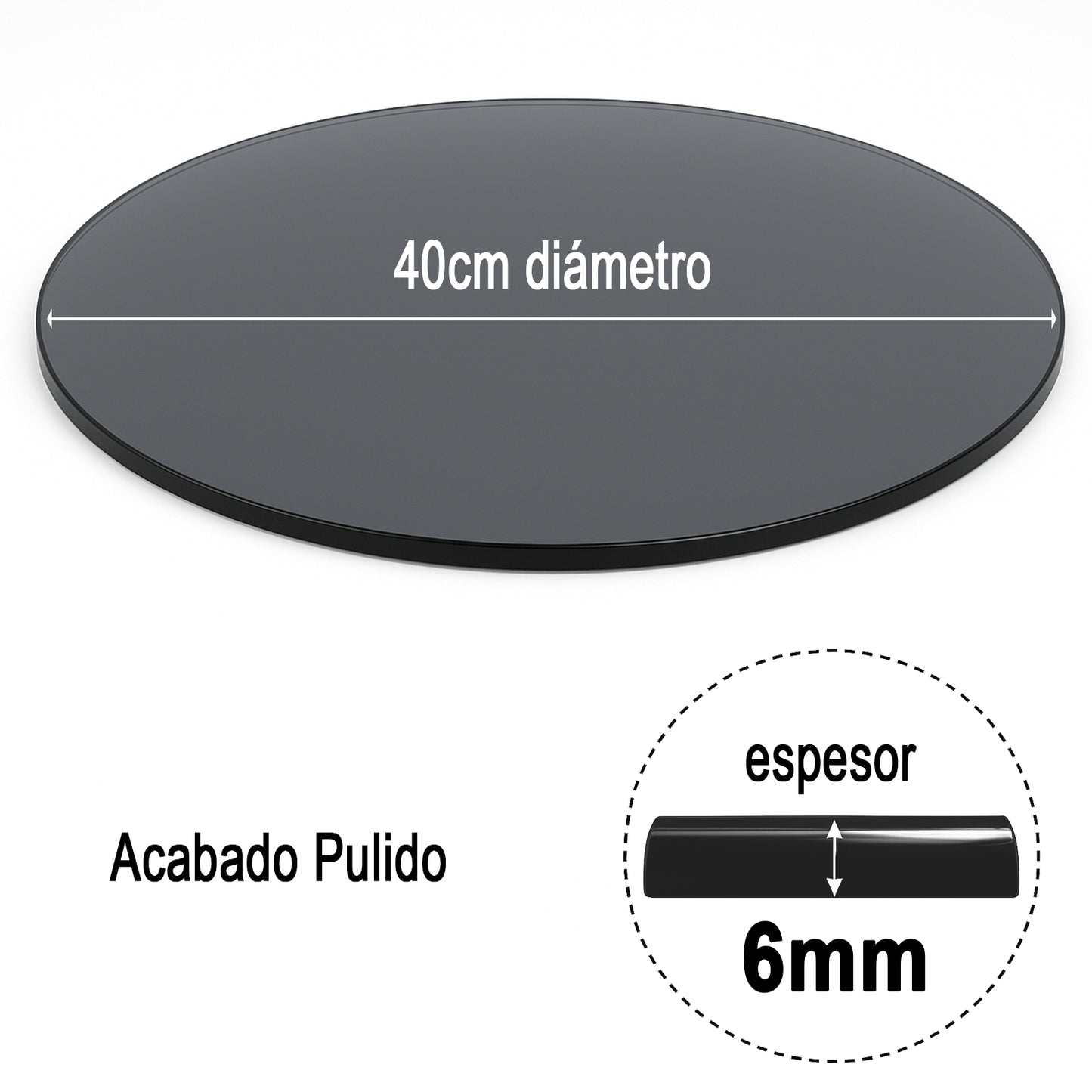 Cubierta Circular Vidrio Ahumado Templado 40cm Diámetro