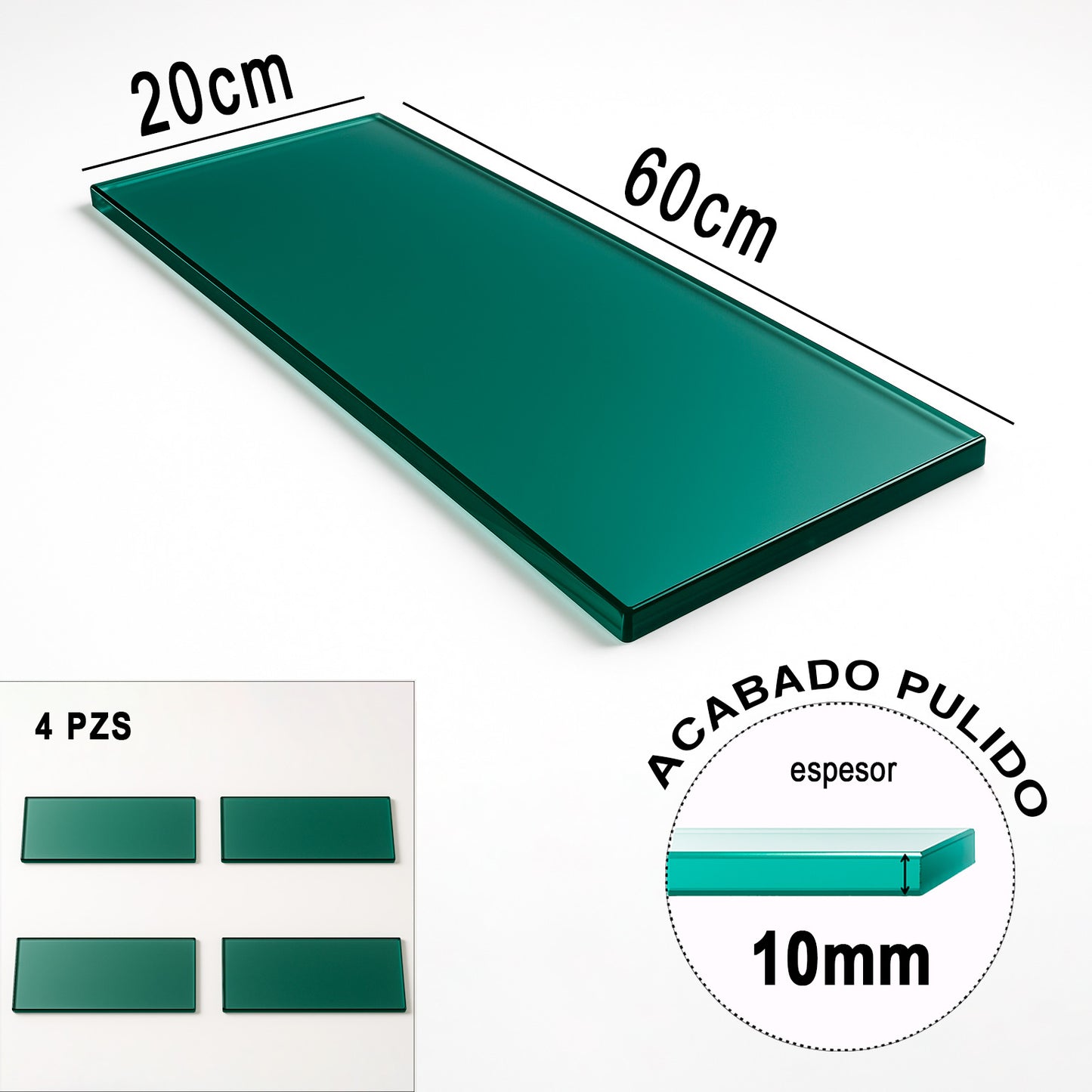 Repisa Rectangular Vidrio Tintex Templado 60x20cm