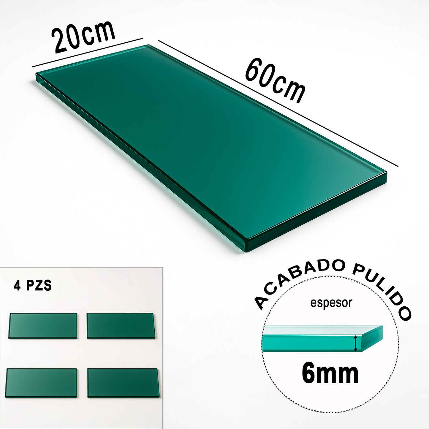 Repisa Rectangular Vidrio Tintex Templado 60x20cm