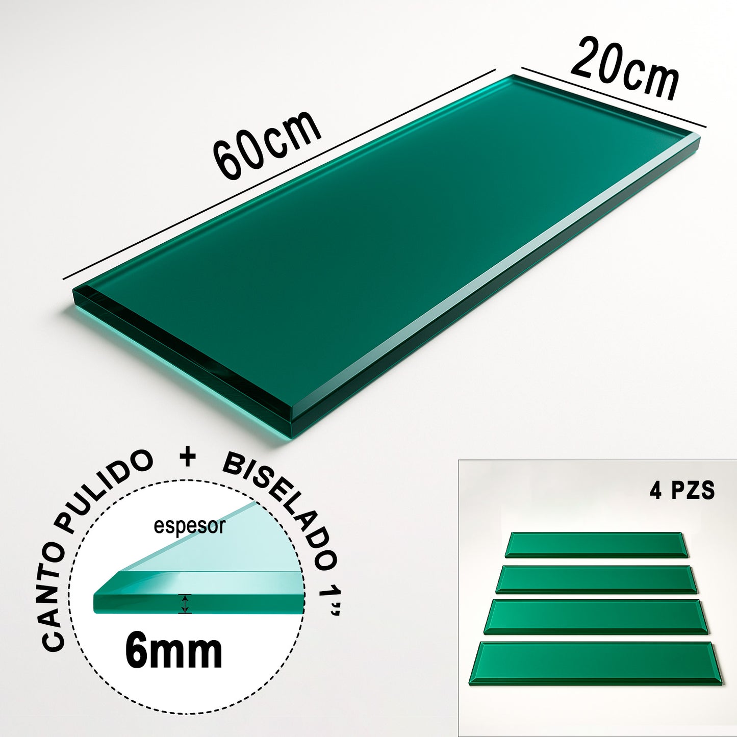 Repisa Rectangular Vidrio Tintex Templado 60x20cm