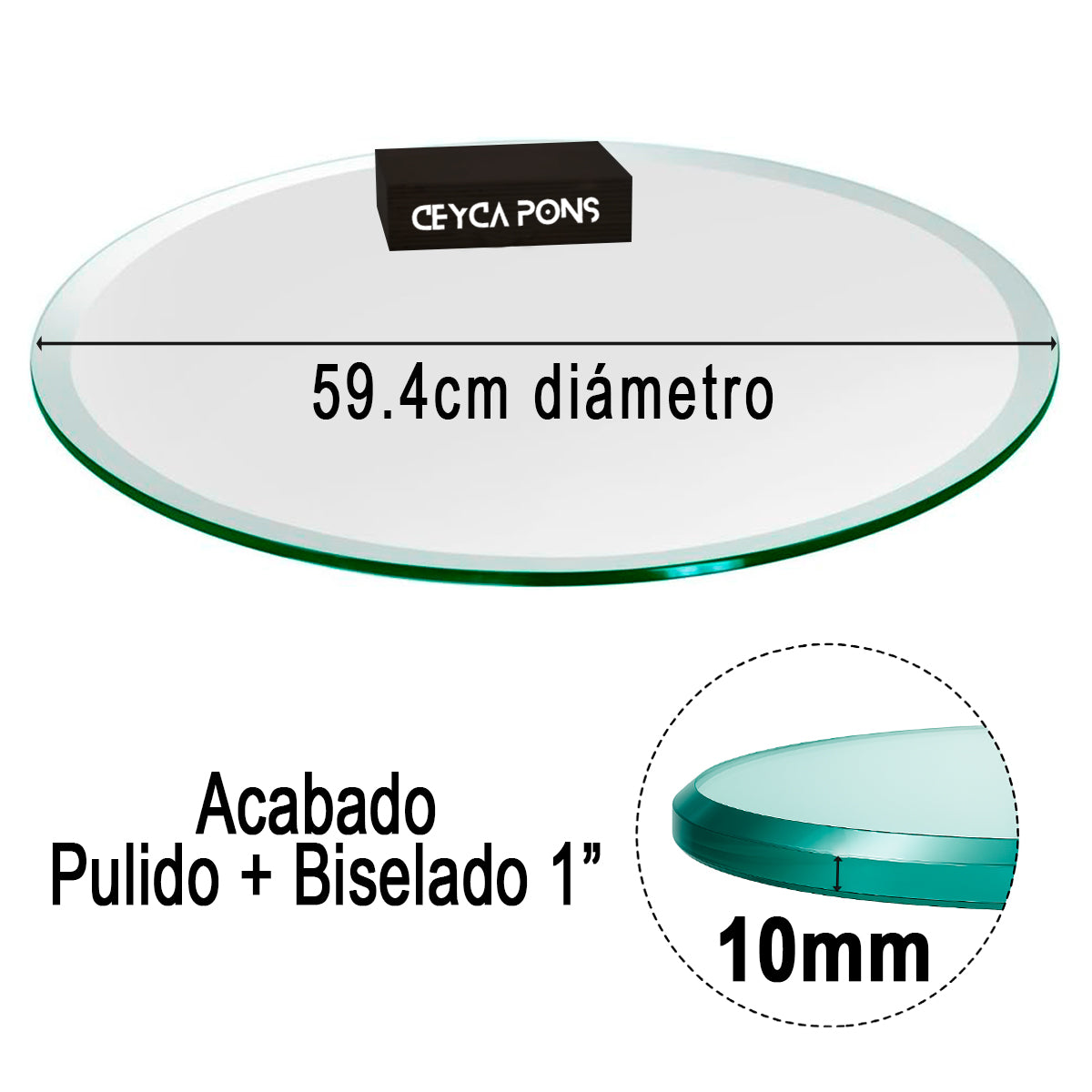 Cubierta Circular Vidrio Templado Claro 59.4cm Diámetro