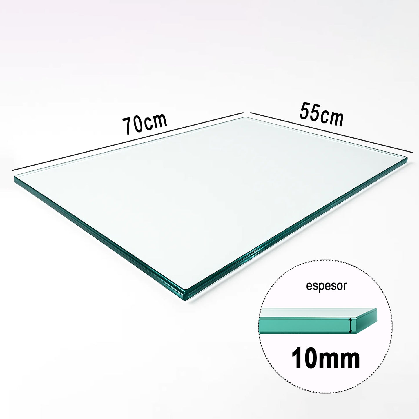Cubierta Rectangular Vidrio Claro Templado 70x55cm
