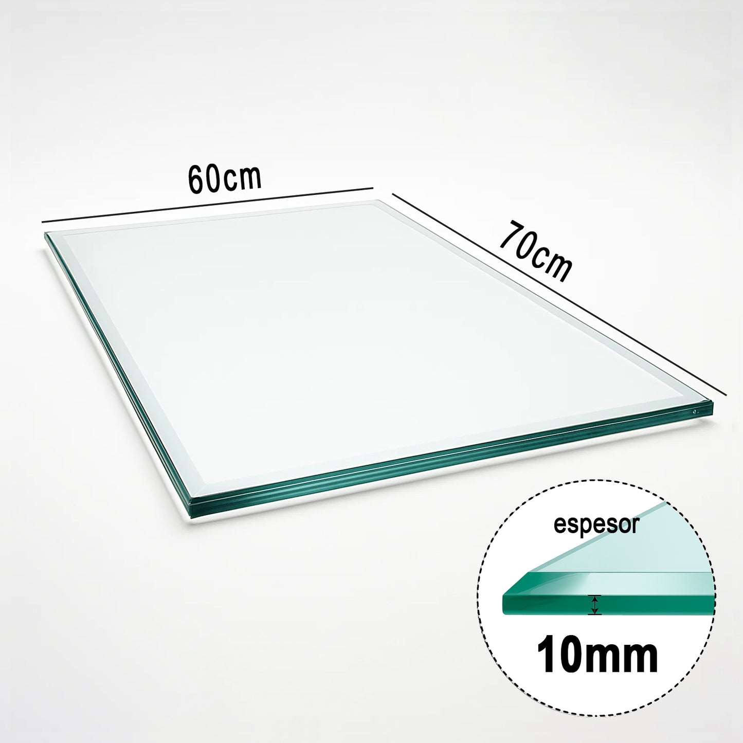 Cubierta Rectangular Vidrio Claro Templado 70x60cm