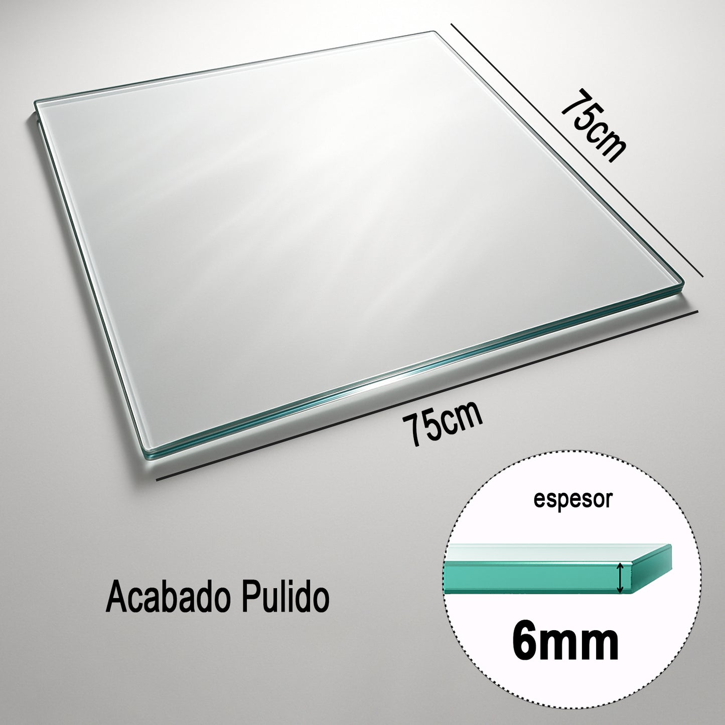 Cubierta Cuadrada Vidrio Templado Claro 75x75cm
