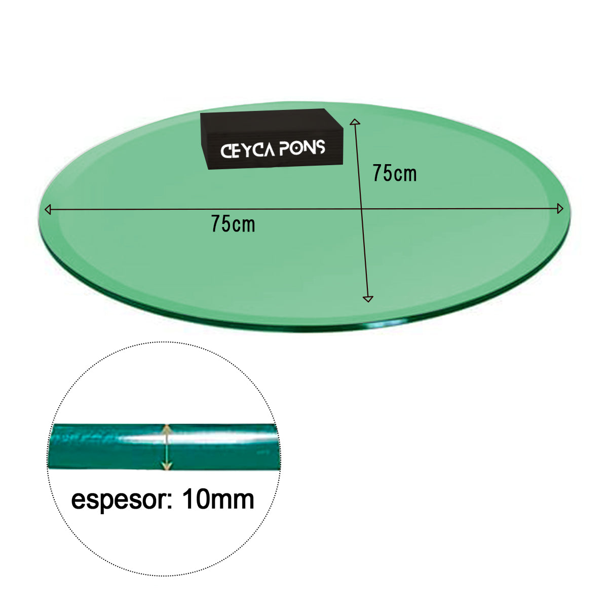 Cubierta Circular Vidrio Tintex Templado 75cm Diámetro