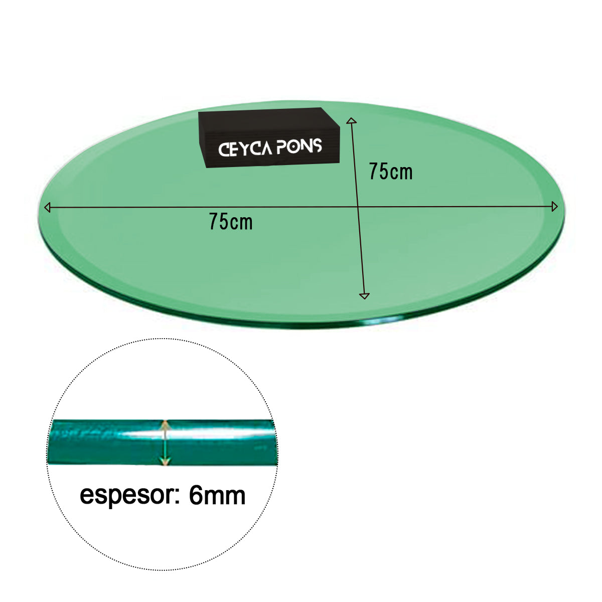 Cubierta Circular Vidrio Tintex Templado 75cm Diámetro