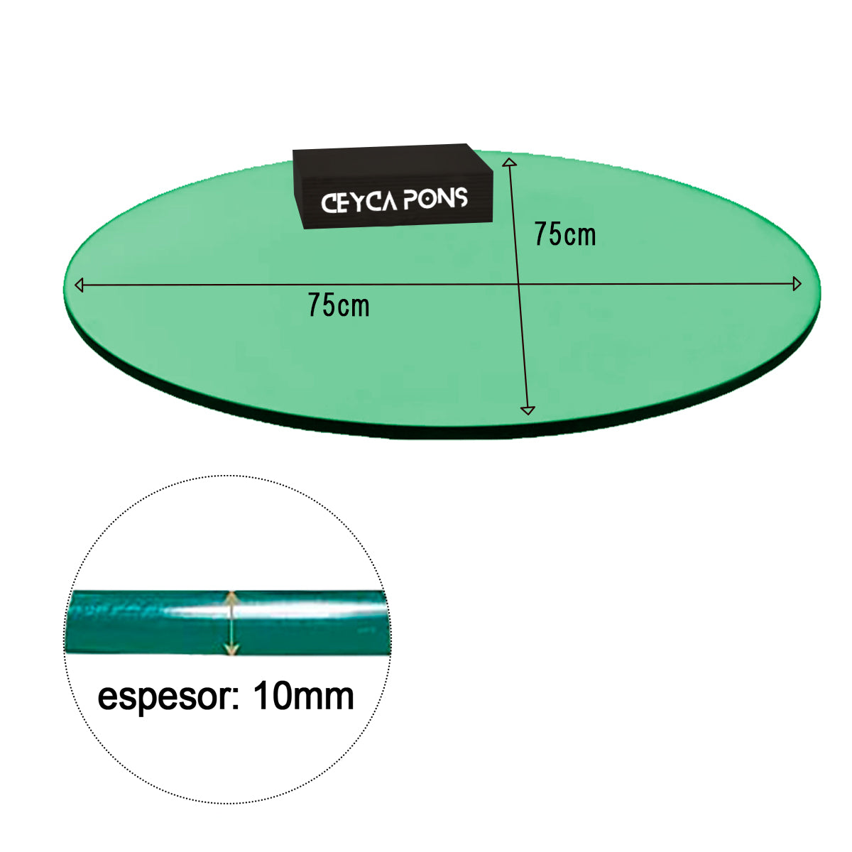 Cubierta Circular Vidrio Tintex Templado 75cm Diámetro