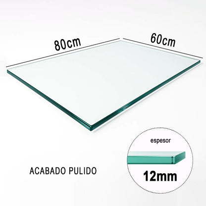 Cubierta Rectangular Vidrio Claro Templado 80x60cm