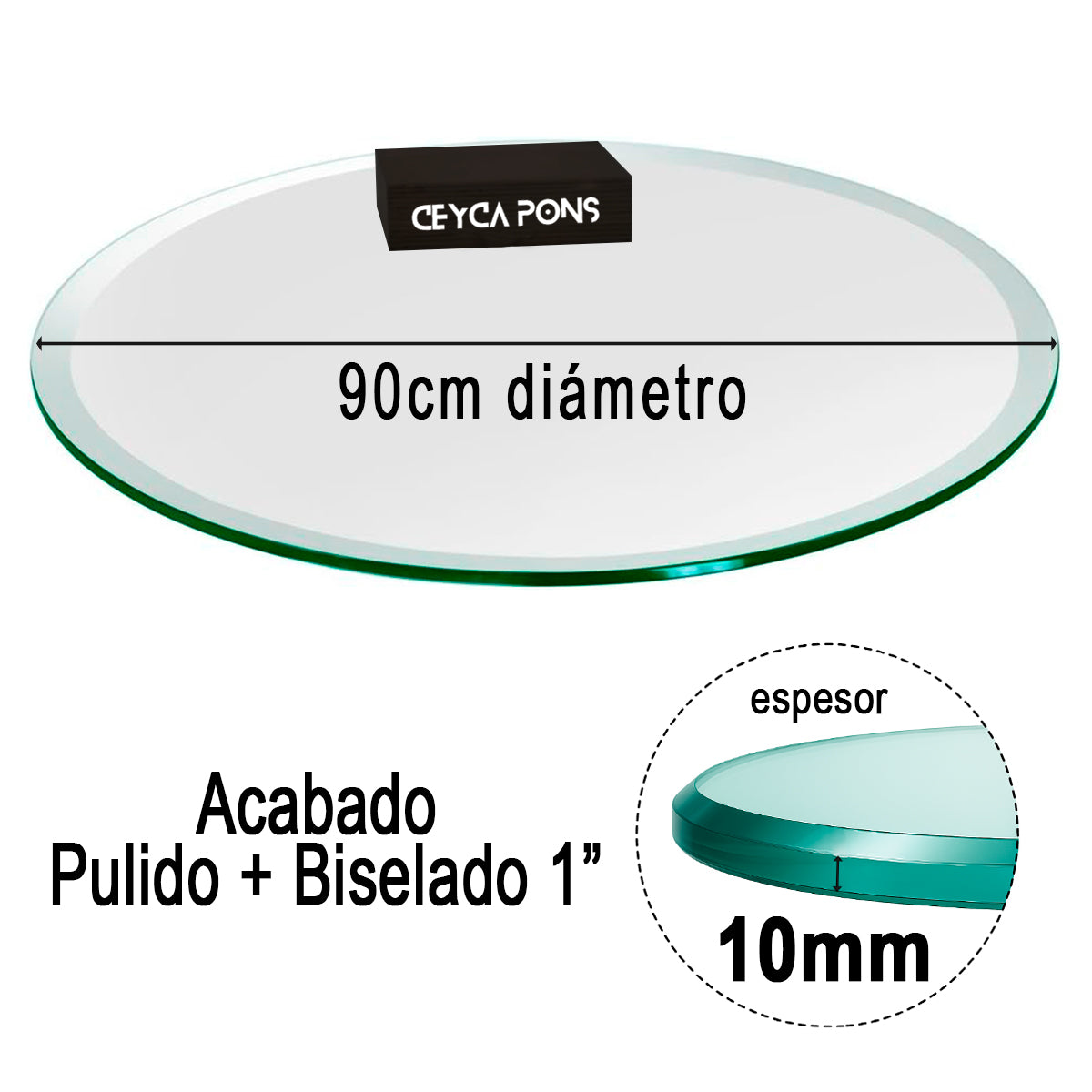 Cubierta Circular Vidrio Claro Templado 90cm Diámetro