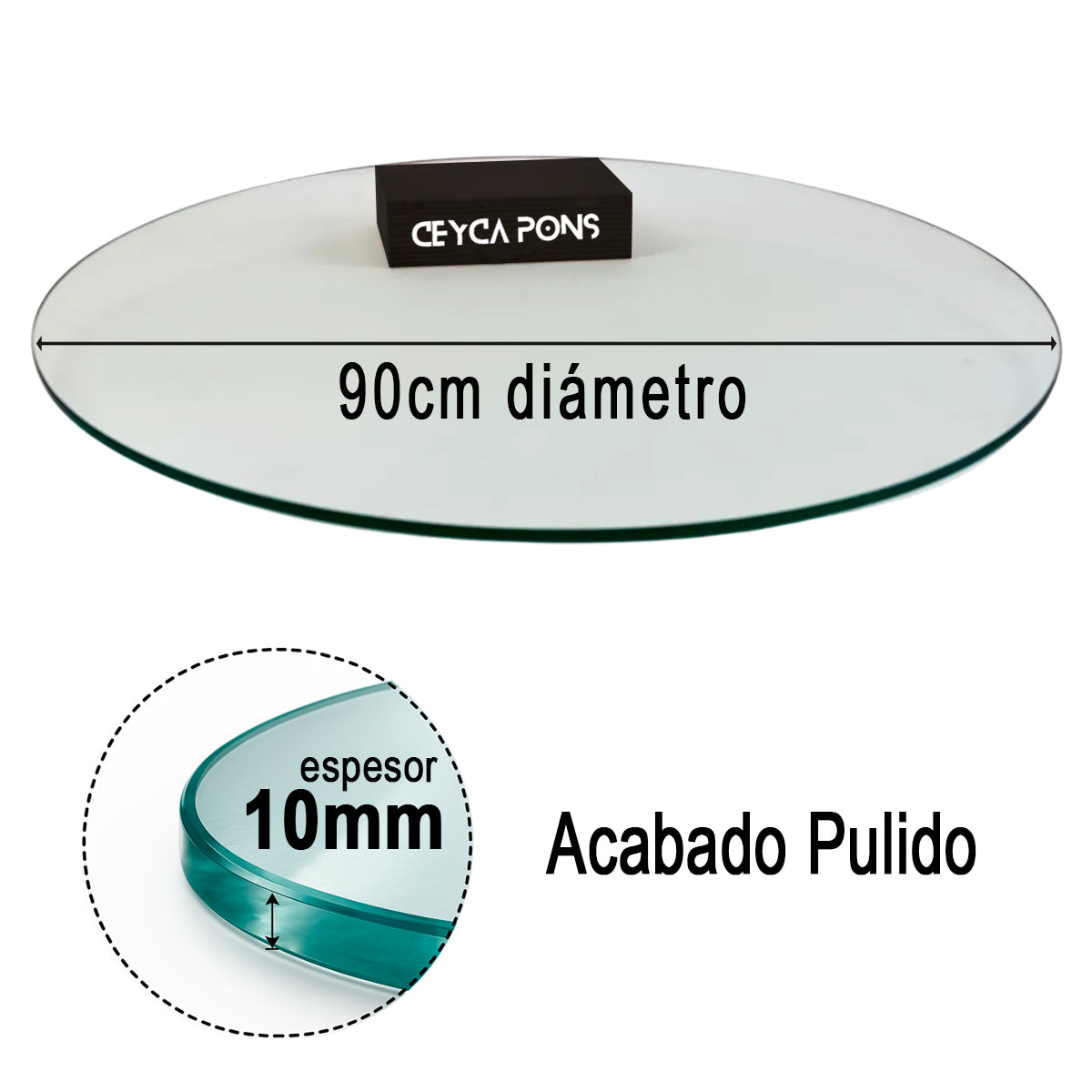 Cubierta Circular Vidrio Claro Templado 90cm Diámetro