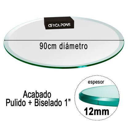 Cubierta Circular Vidrio Claro Templado 90cm Diámetro
