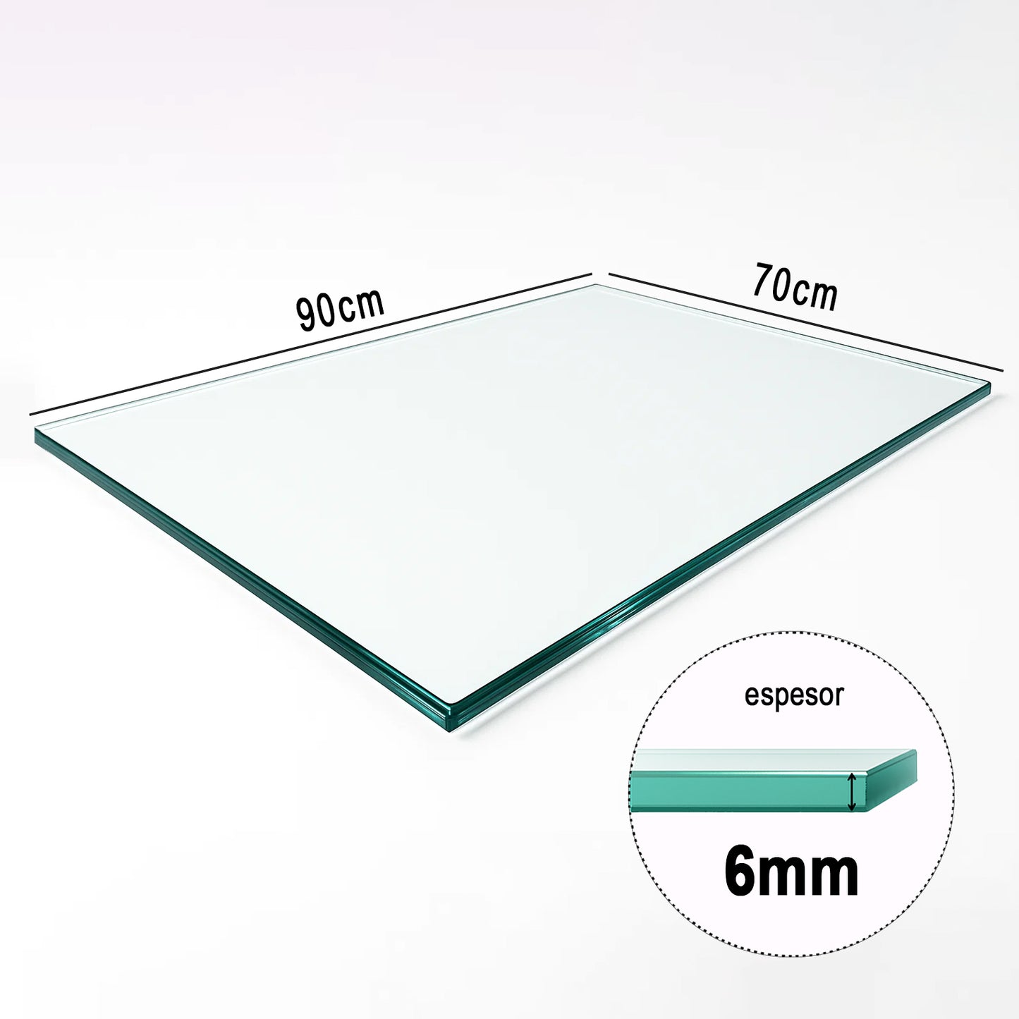 Cubierta Rectangular Vidrio Claro Templado 90x70cm