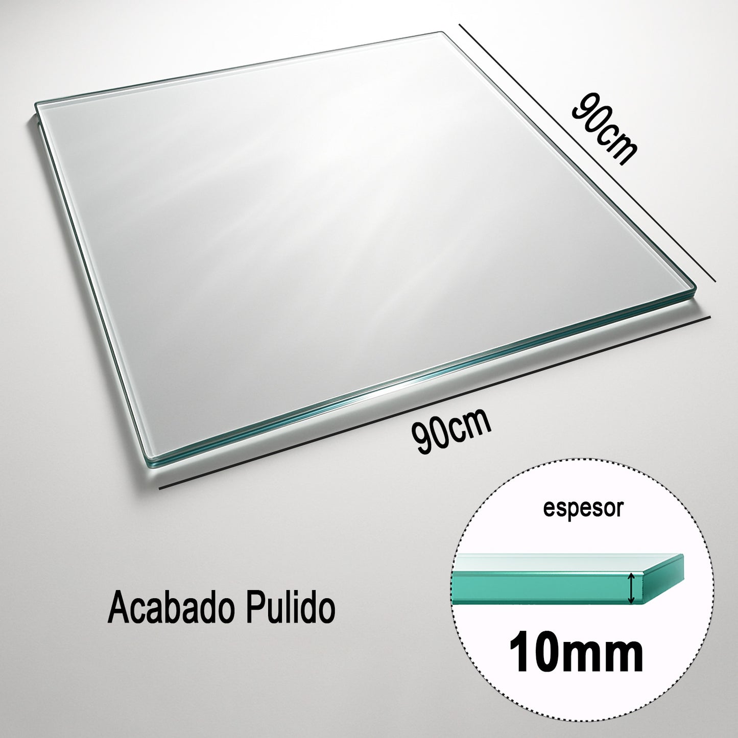 Cubierta Cuadrada Vidrio Templado Claro 90x90cm