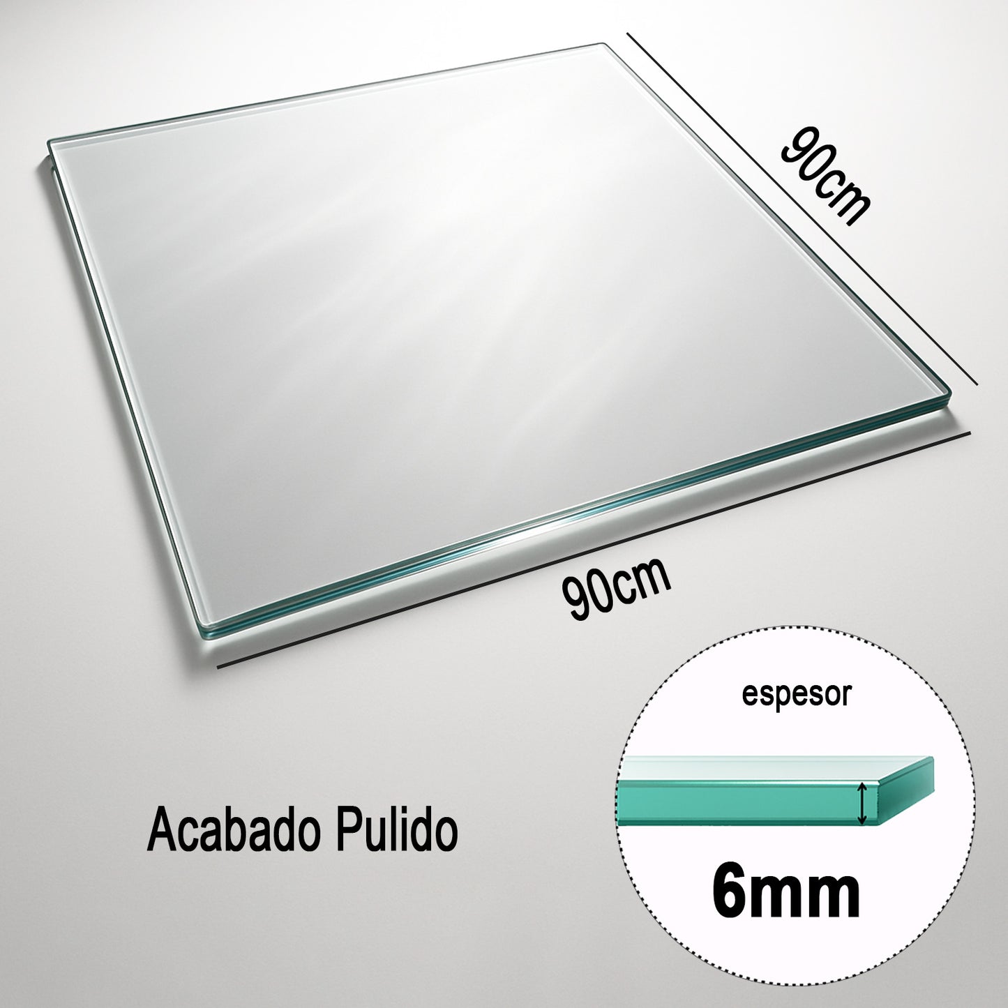 Cubierta Cuadrada Vidrio Templado Claro 90x90cm
