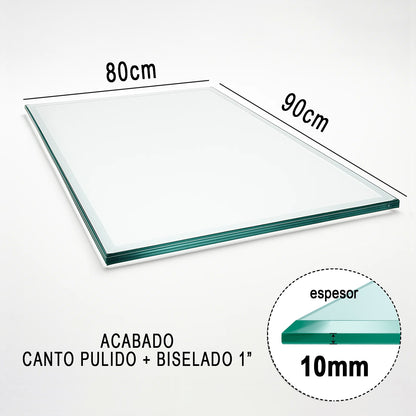 Cubierta Rectangular Vidrio Claro Templado 90x80cm