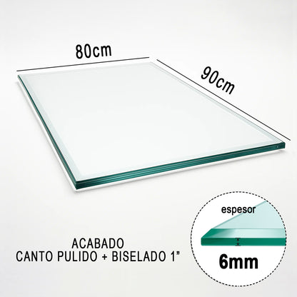 Cubierta Rectangular Vidrio Claro Templado 90x80cm