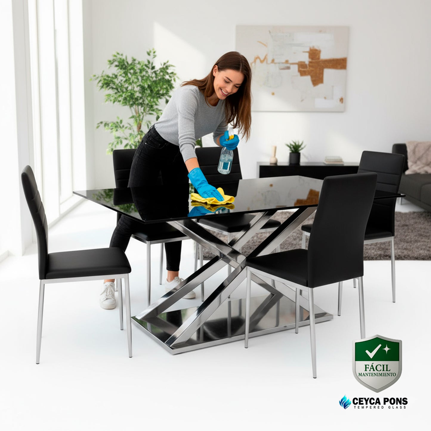 CEYCAPONS Vidrio Templado Rectangular Pintado Negro Absoluto 110x60cm