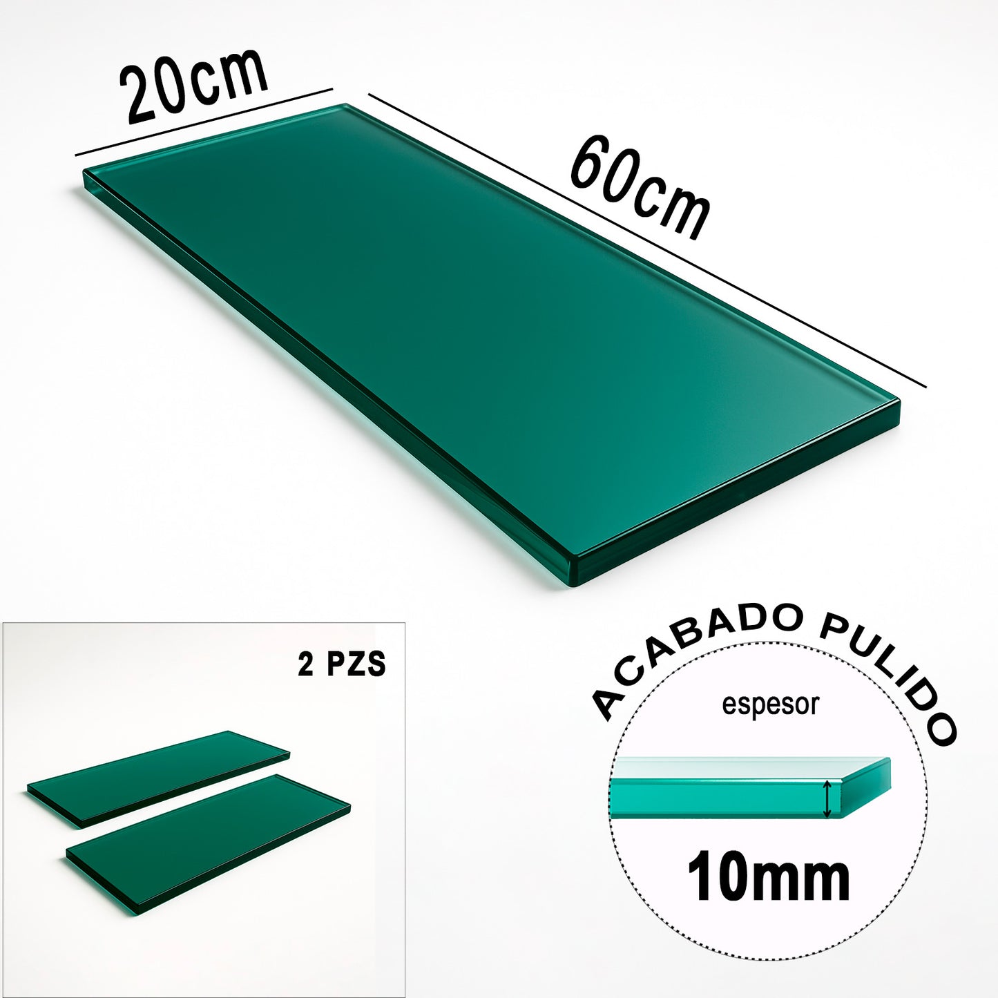 Repisa Rectangular Vidrio Tintex Templado 60x20cm