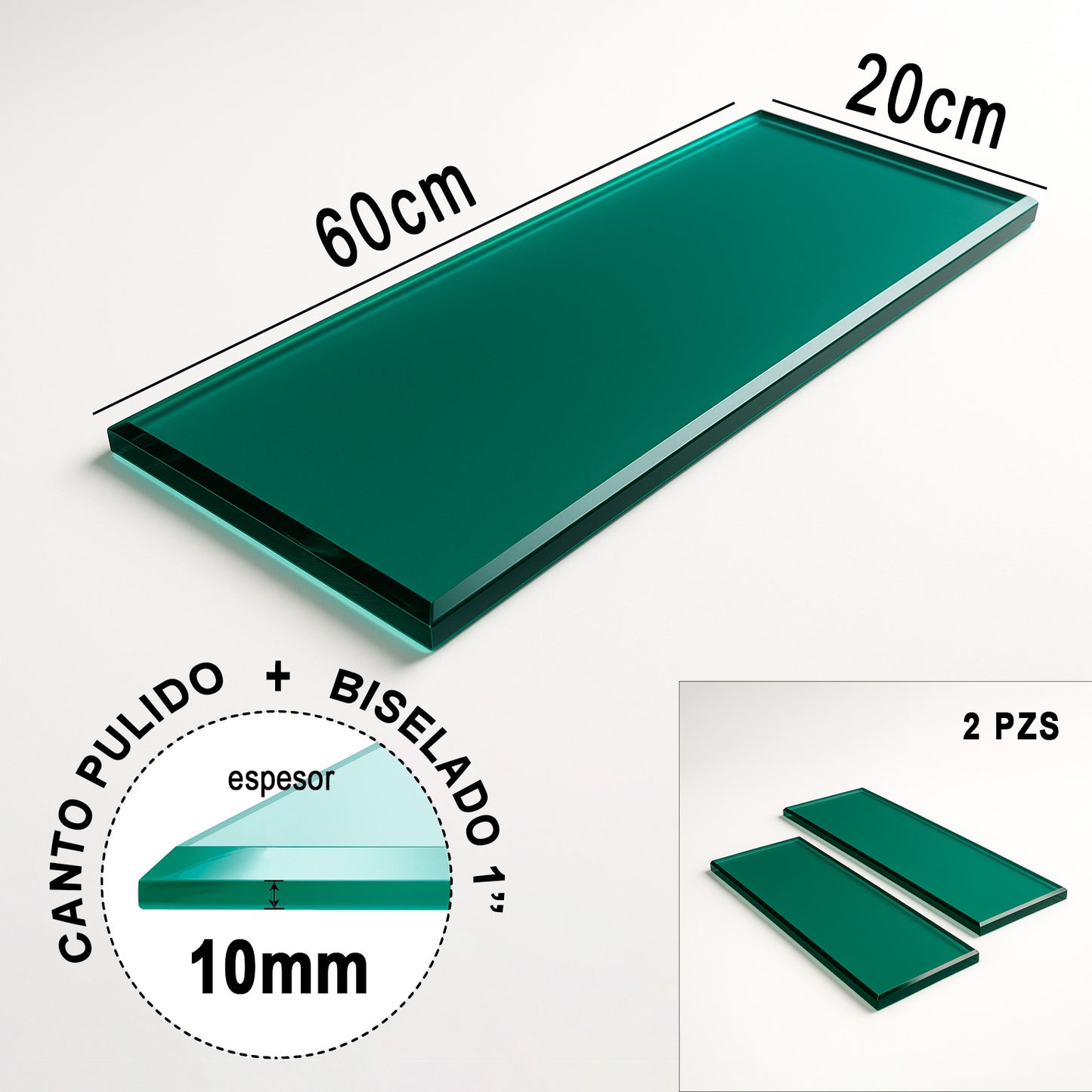 Repisa Rectangular Vidrio Tintex Templado 60x20cm