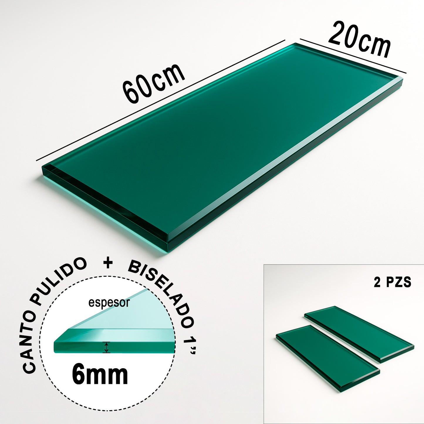 Repisa Rectangular Vidrio Tintex Templado 60x20cm