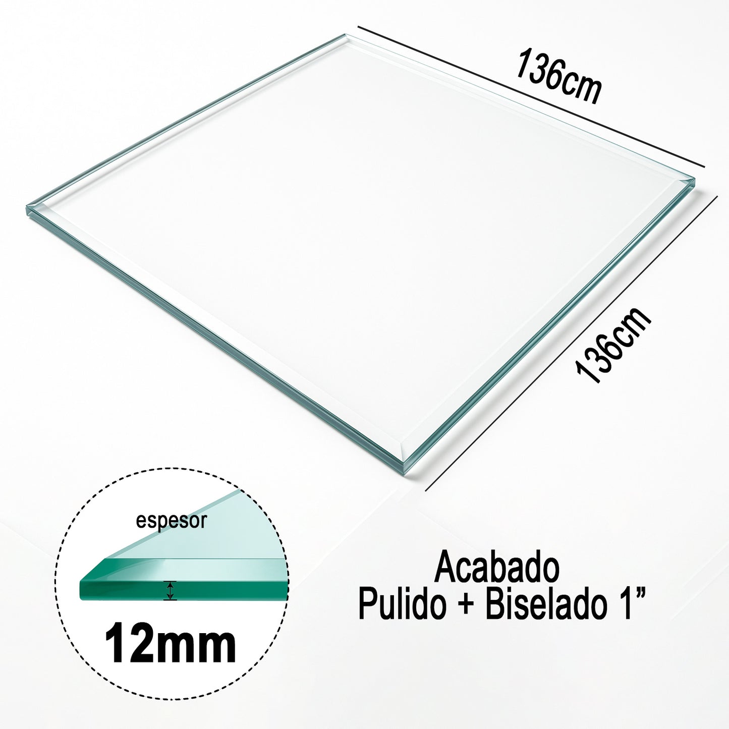 Cubierta Cuadrada Vidrio Templado Claro 136x136cm