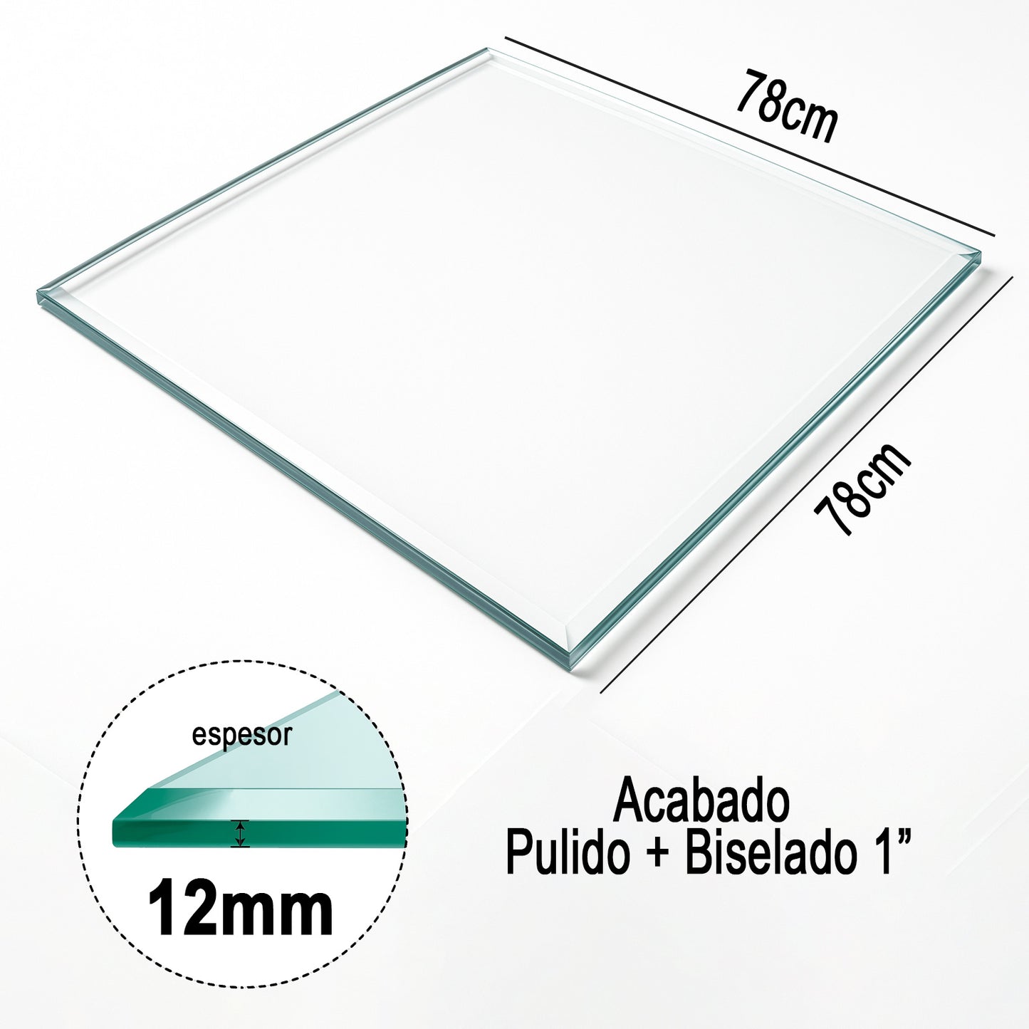 Cubierta Cuadrada Vidrio Templado Claro 78x78cm