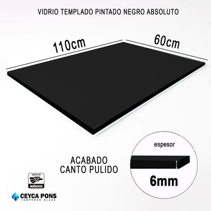 CEYCAPONS Vidrio Templado Rectangular Pintado Negro Absoluto 110x60cm