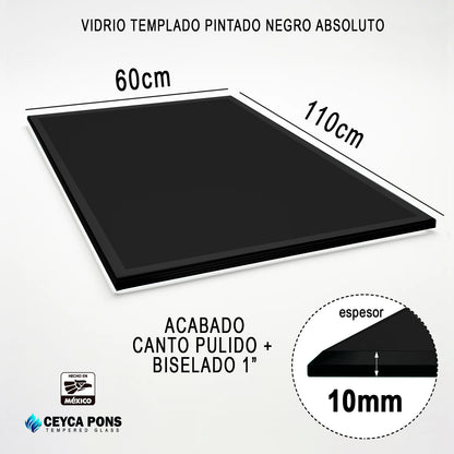 CEYCAPONS Vidrio Templado Rectangular Pintado Negro Absoluto 110x60cm