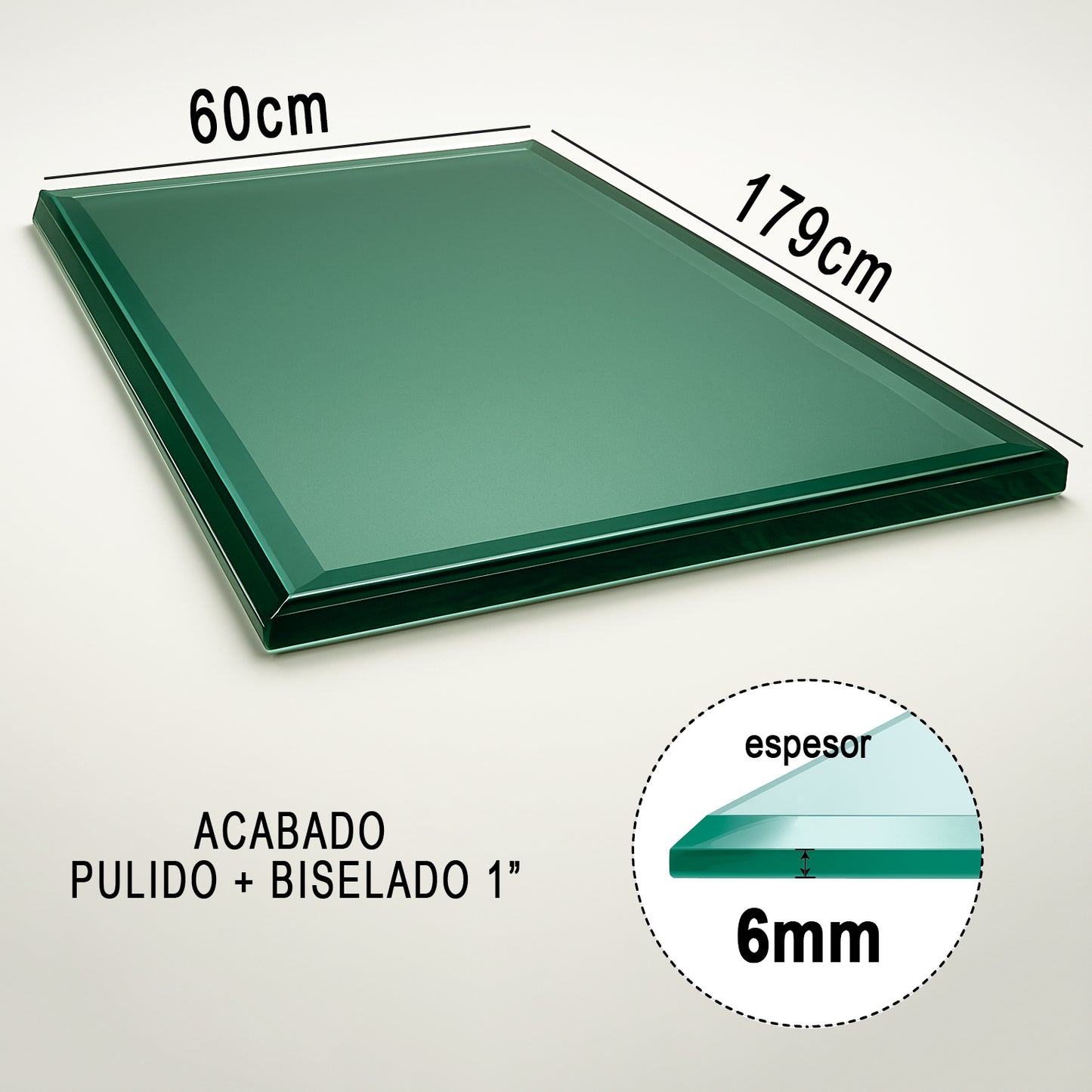 Cubierta Rectangular Vidrio Tintex Templado 179x60cm