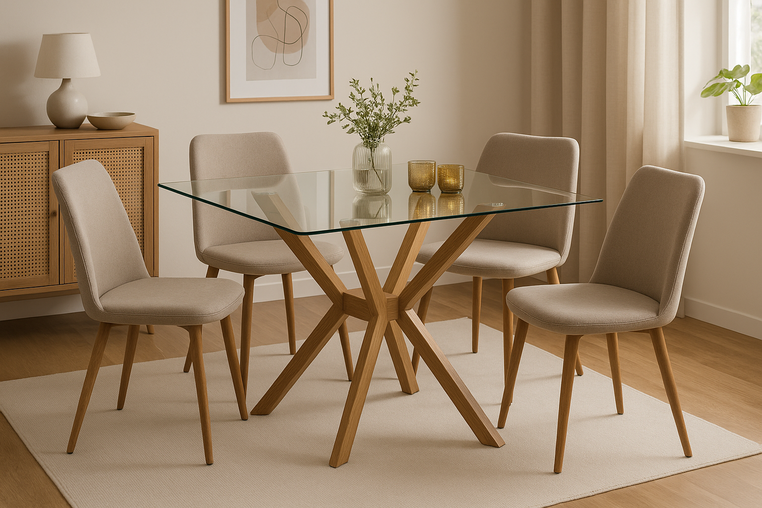 Mesa de comedor con 4 sillas en ambiente lifestyle