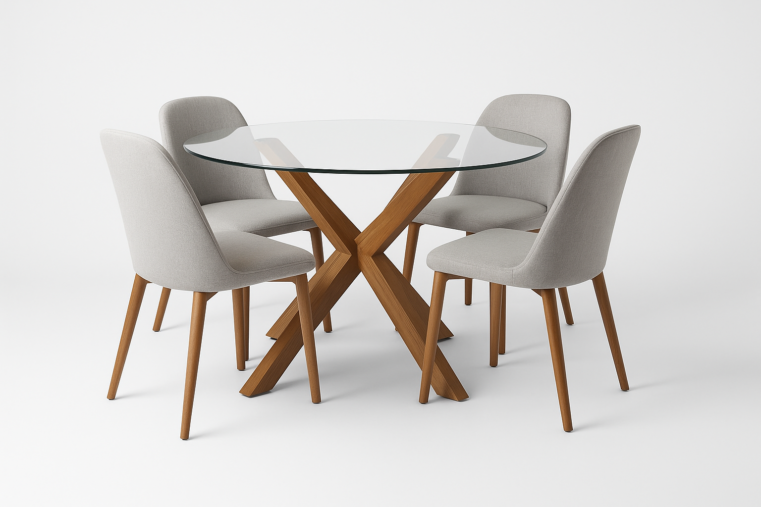 Mesa moderna con base en XX y 4 sillas - fondo blanco