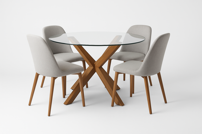 Mesa moderna con base en XX y 4 sillas - fondo blanco